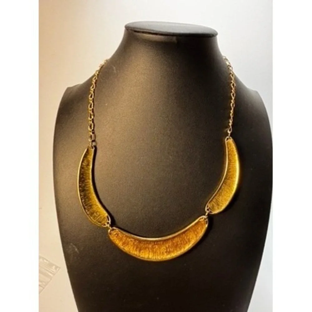 Vintage Gold Bib‎ Necklace Scrollwork Statement Jewelry Greek Revival